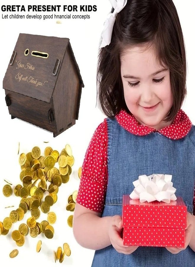 Falshruti Wooden Money Bank,Piggy Wooden HUT House Home Ghar Shape Money Storage Bank Coin Box, Savings Challenge Coin Collector Box,Antique Money Bank,Saving Box Cash Collection Gullak Mini Bank - Image 5